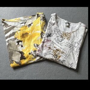 CJ Banks LOT 2 Shirts Womens Size X (14W) Short Sleeve Floral Paris Cotton